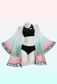 KNY Shinobu Derivative Two-piece Swimsuit Printed Back Cropped Top and Panty with Haori Cover-up