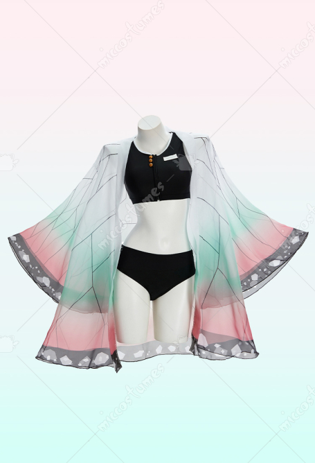 KNY Shinobu Derivative Two-piece Swimsuit Printed Back Cropped Top and Panty with Haori Cover-up