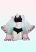 KNY Shinobu Derivative Two-piece Swimsuit Printed Back Cropped Top and Panty with Haori Cover-up