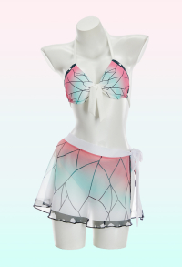 KNY Shinobu Derivative Bikini Set Butterfly Print Halter Top and Panty with Wrap Skirt