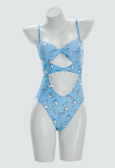 Cute Shark Print One-piece Swimsuit Shark Jaw Cutout Bathing Suit