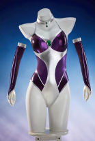 Female Superhero Derivative One-piece Halter-neck Color-blocked Swimsuit with Sleeves and Choker Female Superhero Derivative One-piece Halter-neck Color-blocked Swimsuit with Sleeves and Choker