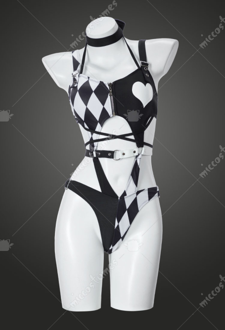 The Clown Women Derivative Black and White One-piece Swimsuit Halter Neck Cutout Bathing Suit