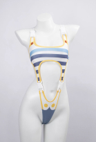 Friren Derivative One Piece Swimsuit Cut Out Snap Buckle Stripe Printed Swimsuit