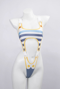 Friren Derivative One Piece Swimsuit Cut Out Snap Buckle Stripe Printed Swimsuit
