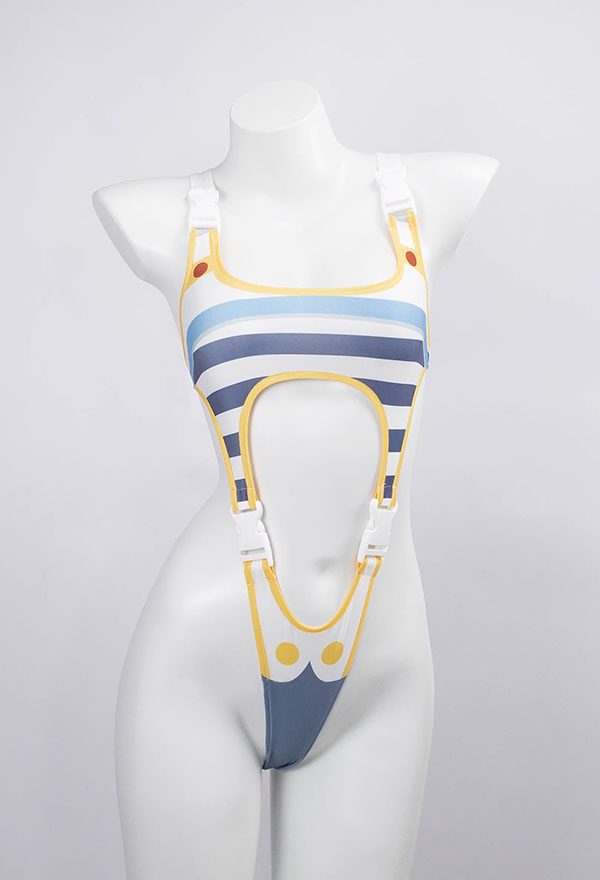 Friren Derivative One Piece Swimsuit Cut Out Snap Buckle Stripe Printed Swimsuit