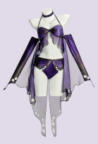 Retro Butterfly Two-piece Swimsuit Gothic Black and Purple Gradient Bathing Suit with Cover-up and Choker