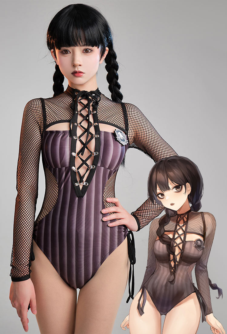 Wednesday Derivative Sexy Swimsuit Striped Bathing Suit Lace Up One-piece Swimwear