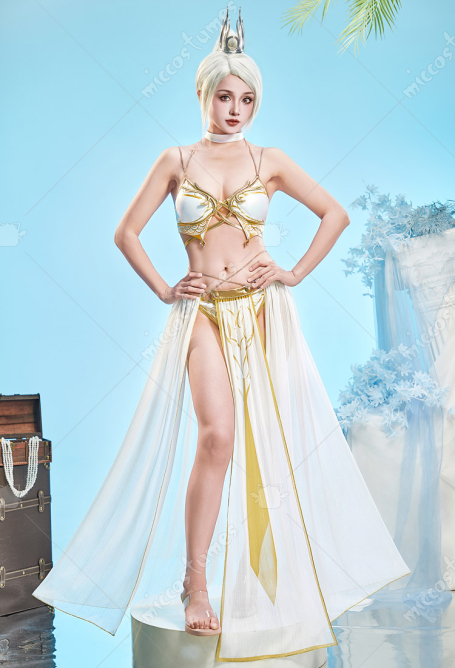 Baldur's Gate Shadowheart Game-inspired White Printed Bikini Two-piece Swimsuit with Tulle Skirt Cover Up