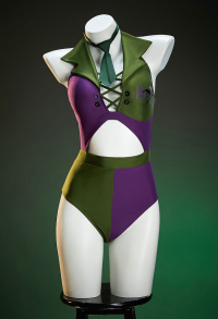 Joker Derivative One-piece Swimsuit Patchwork Bathing Suit and Tie