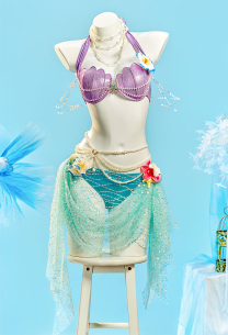 The Little Mermaid Ariel Derivative Two-piece Swimsuit Shell-shaped Top and Swim Bottom with Wrap Skirt