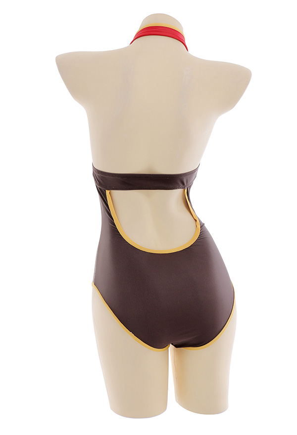 Miccostumes Swimsuits Dérivé Hu Tao Cosplay Maillot de Bain Une Pièce Justaucorps avec Top en Mousseline