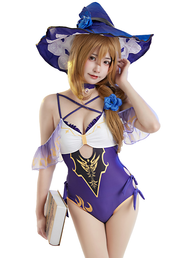 Miccostumes Swimsuits Dérivé Lisa Maillot de Bain Une Pièce Justaucorps Cosplay avec Collier