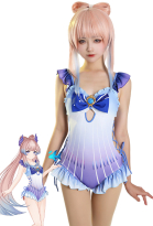 Miccostumes Swimsuits Sangonomiya Kokomi Derivative One-Piece Swimsuit Ruffled Swimwear Side Lace-up Bathing Suit with Clip