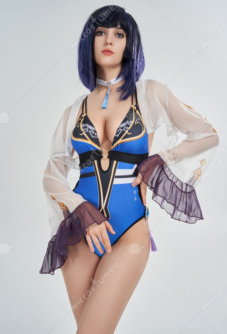 Yelan Derivative One-Piece Swimsuit Deep V Halter Swimwear Tummy Control Bathing Suit with Kimono Coverup