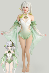 Genshin Impact Nahida Derivative One-Piece Swimsuit Halter Side Lace-up Swimwear Bodysuit Bathing Suit with Sleeves