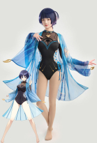 The Wanderer Scaramouche Balladeer Derivative One-Piece Swimsuit Criss Cross Lace-up Tummy Control Bathing Suit with Cover-up