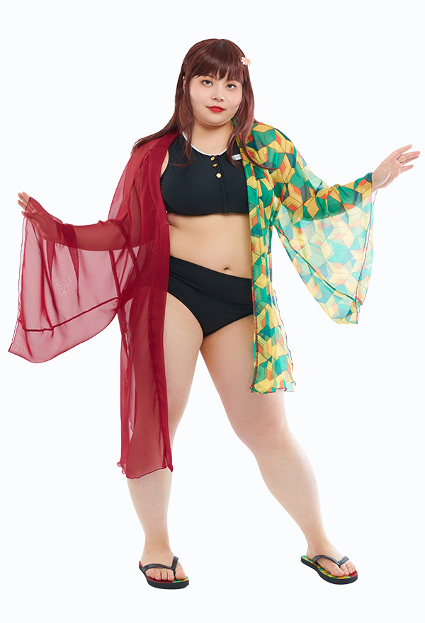 Swimsuits de Grande Taille Maillot de Bain Deux Pièces Bikini Noir avec Haori Couleur Constrante