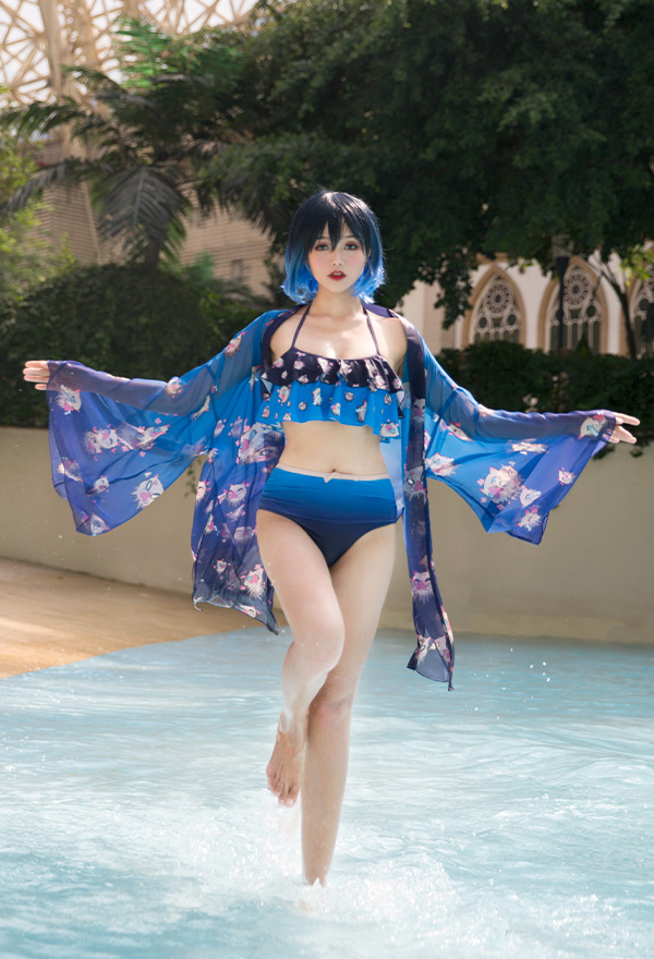 Cartoon Pattern CoverUp Ruffle Haori Chiffon Kimono