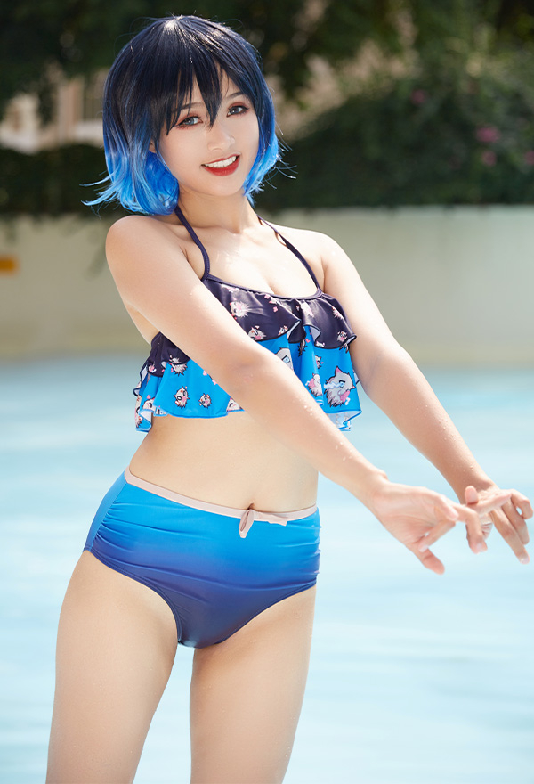 Swimsuit Femme Maillot de Bain Deux Pièces Bikini à Volants Cosplay avec Impression