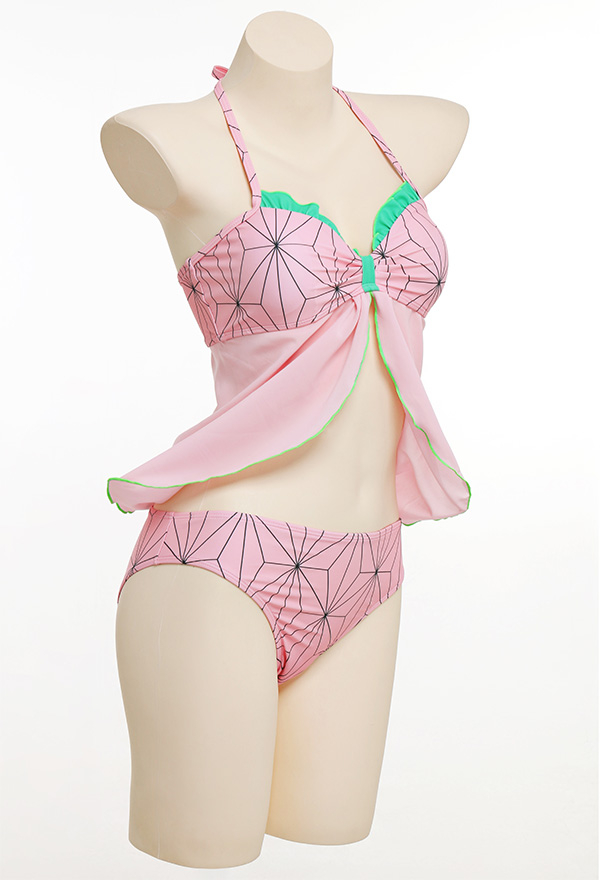 Miccostumes Swimsuits Femme Maillot de Bain Deux Pièces Bikini Cosplay Kawaii Rose avec Motif