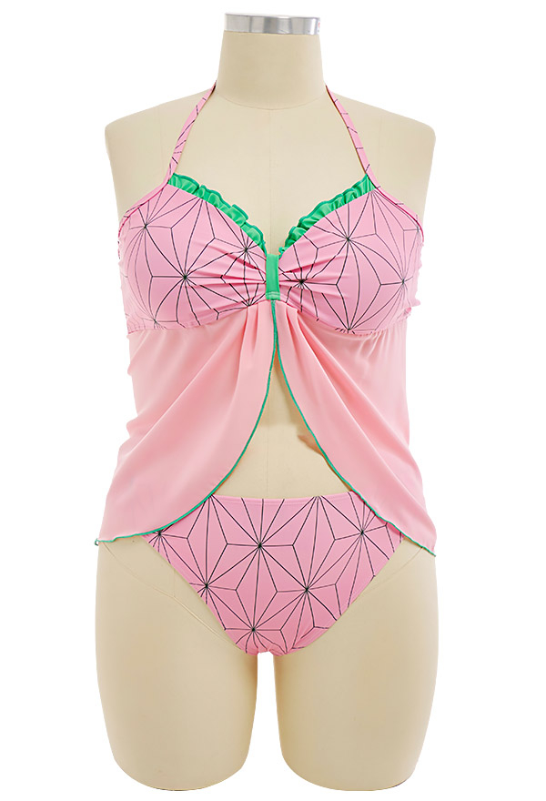 Swimsuits de Grande Taille Maillot de Bain Deux Pièces Bikini Rose en Dentelle