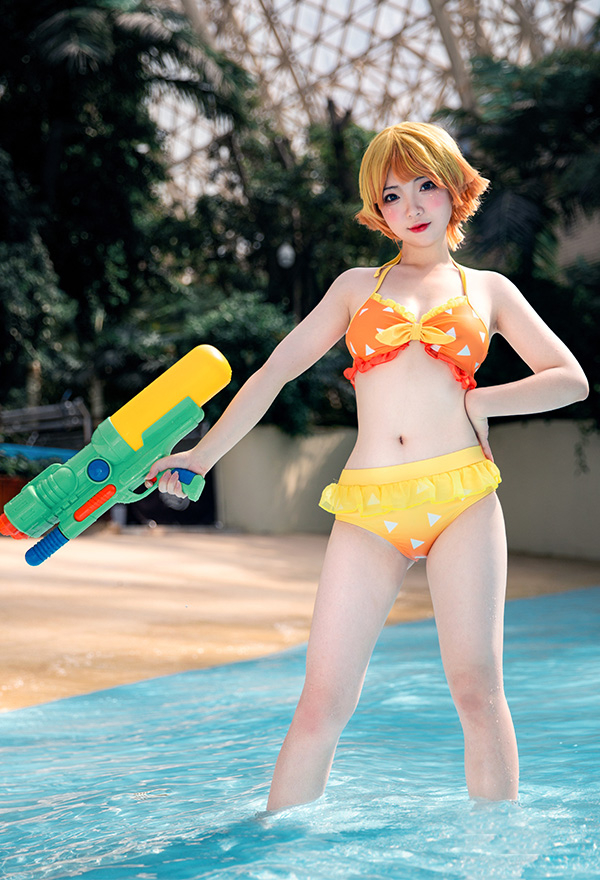 Swimsuit Femme Maillot de Bain Deux Pièces Bikini à Volants Jaune Cosplay Set