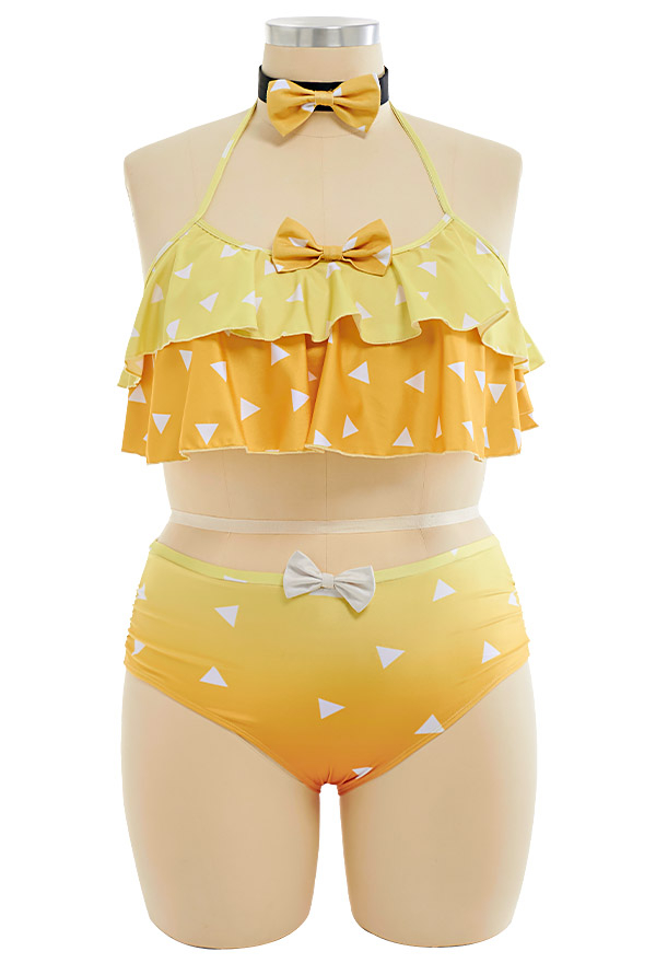 Swimsuits de Grande Taille Maillot de Bain Deux Pièces Bikini Jaune avec Collier