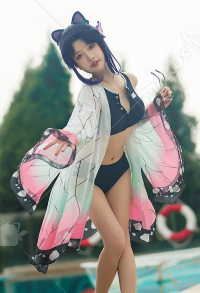 Miccostumes Swimsuits Maillot de Bain Deux Pièces Bikini Motif Papillon Pilier Insecte Cosplay Costume avec Veste en Mousseline