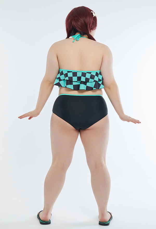 Swimsuits de Grande Taille Maillot de Bain Deux Pièces Bikini Plaid Vert Noir