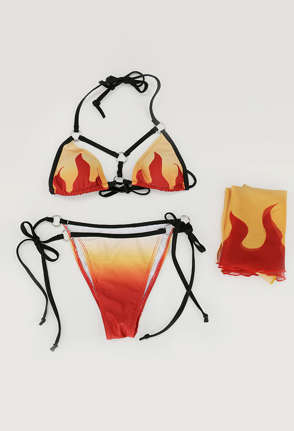 KNY Flame Swimsuit Flame Pattern Bikini Set Swimwear for Sale