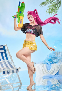 Kpop Slayers Derivative Main Dancer Cosplay Derivative Badeanzug Oberteil Swimsuit Badeanzug Rockhose Cover-up Taillenkette