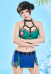 Kpop Slayers Rapper Derivative Two-Piece Swimsuit Printed Halter Neck Top and Zippered Skirt