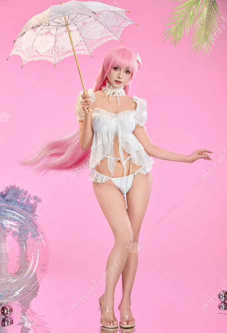 Goddess of Victory: Nikke Dorothy Serendipity Skin Cosplay Two-piece Swimsuit Ruffled Top and Briefs with Headpiece and Neckpiece