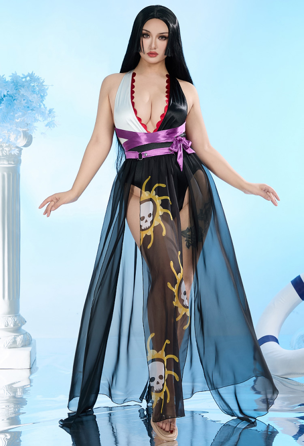 Boa Derivative One Piece Swimsuit - Deep V Halter One Piece