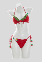 Cute Strawberry Knit Bikini Set Halter-Neck Two-Piece Swimsuit