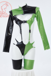 Shego Dérivé Lingerie Sexy Menace Verte Gothique Noir et Vert Top avec Culotte et Bas de Cuisse