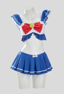Sailor Moon Derivative Two-piece Swimsuit Cute Ruffled Bathing Suit with Bow