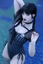 Wednesday Derivative Sexy Swimsuit Puff Sleeves Striped Bathing Suit Lace Up One-piece Swimwear