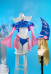 YGO Black Magic Girl Derivative Split Swimsuit Bikini Set Ruffle Off-Shoulder Top and Panty Two-Piece Bathing Suit with Chest Decor