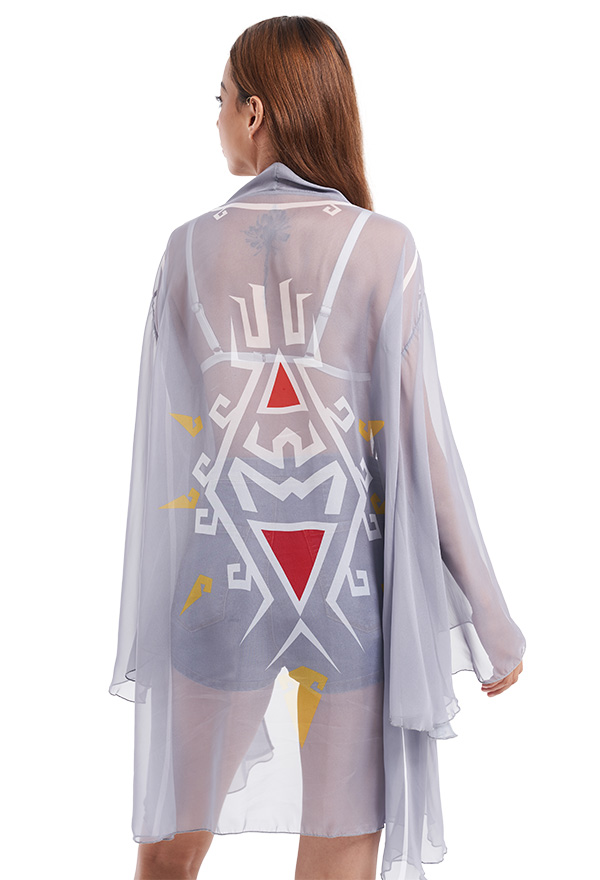 Back Prints Coverup Trumpet Sleeve Haori Chiffon Kimono