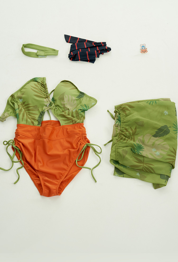 Women One-Piece Swimsuit - Green Orange Sexy Halter Cutout Lace-up Bathing  Suit with Cover-up | Swimwear for Sale