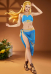 Miccostumes Swimsuits Blue Bikini Set Halter Lace up Top and Bottoms Two-Piece Bathing Suit Swimwear with Veil Dress