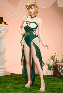 Maillot de bain une pièce dérivé de Zelda taille échancrée lacets et collier assorti