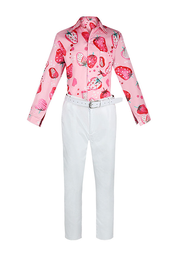 Spy House Loid Twilight Cosplay Costume Pink Strawberry Shirt and White Pants with Belt