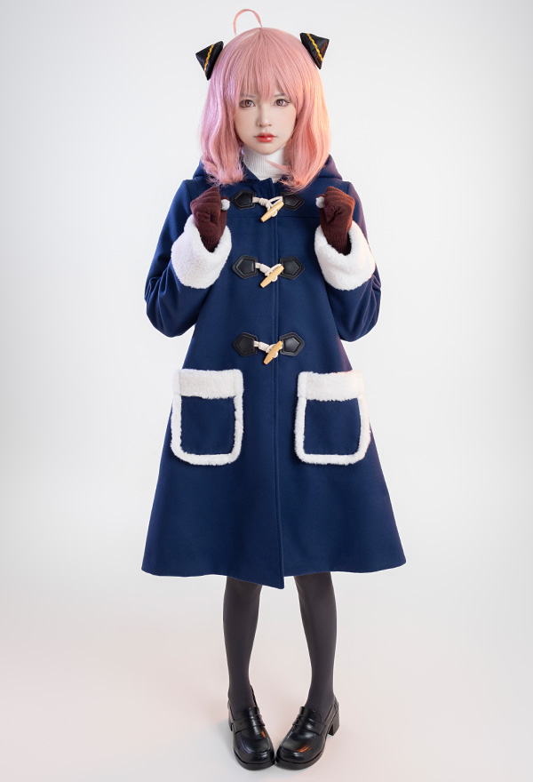 Spy House Anya Cosplay Costume Winter Long Coat and Sweater Set with Gloves Hair Accessories