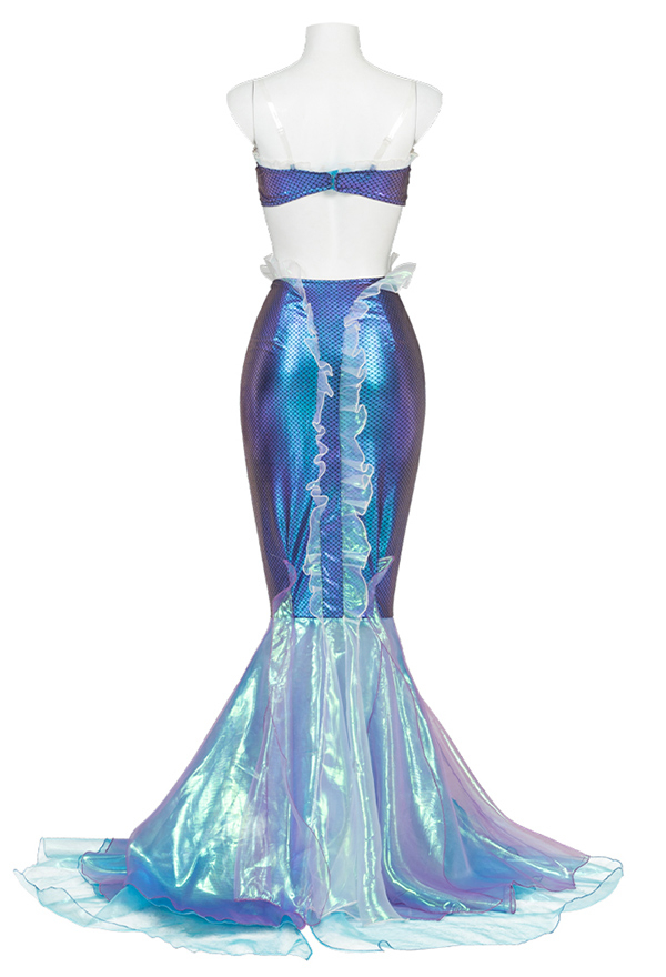 Mermaid Sirène Costume de Cosplay Robe Deux Pièces Bodycon en Queue de Sirène à Paillettes Bleues