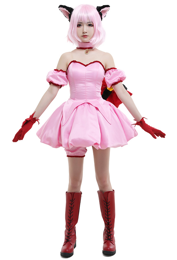 Tokyo Mew Mew Ichigo Momomiya Costume de Cosplay Mew Ichigo Vestido Rosa Corto con Orejas y Cola de Gato