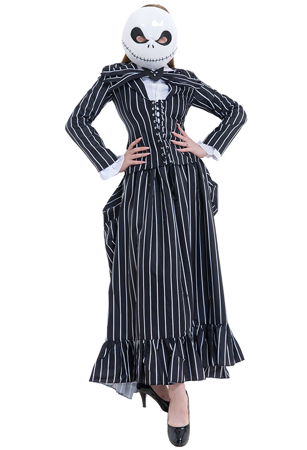 Costume de Cosplay Halloween Set Motif Rayure Noir Blanc