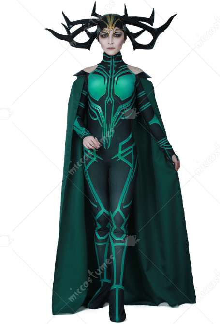Superhero Cosplay Costume Jumpsuit Bodysuit with Cloak Inspired by THOR 3: Ragnarok Hela with Cape Make to Order
